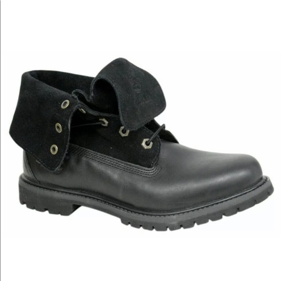 TIMBERLAND Authentics Fold Down Roll Top Black Lug Sole Chunky Combat Boot 7M - Picture 13 of 15